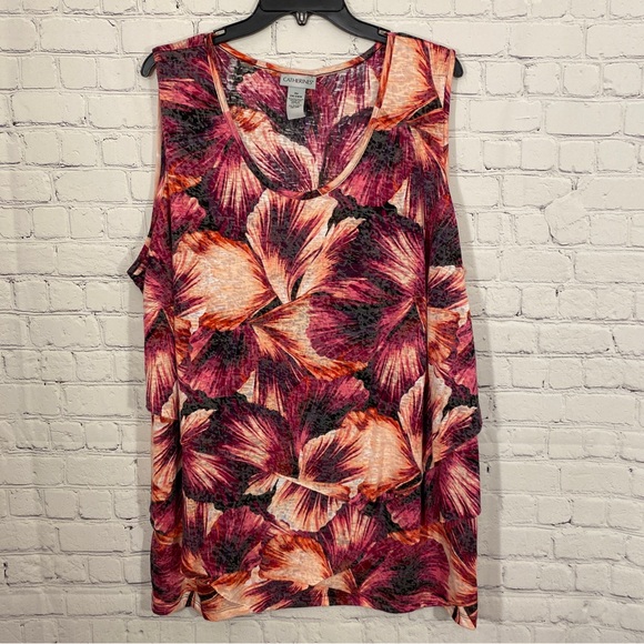 Catherines Womens Shirt 3X 26/28W Floral Print Sleeveless Round Neck Tiered - Picture 1 of 5